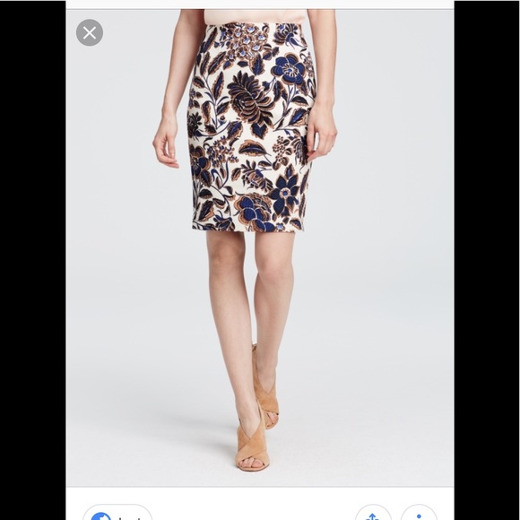 Ann Taylor Dresses & Skirts - Ann Taylor floral navy & brown pencil skirt 0 NWOT